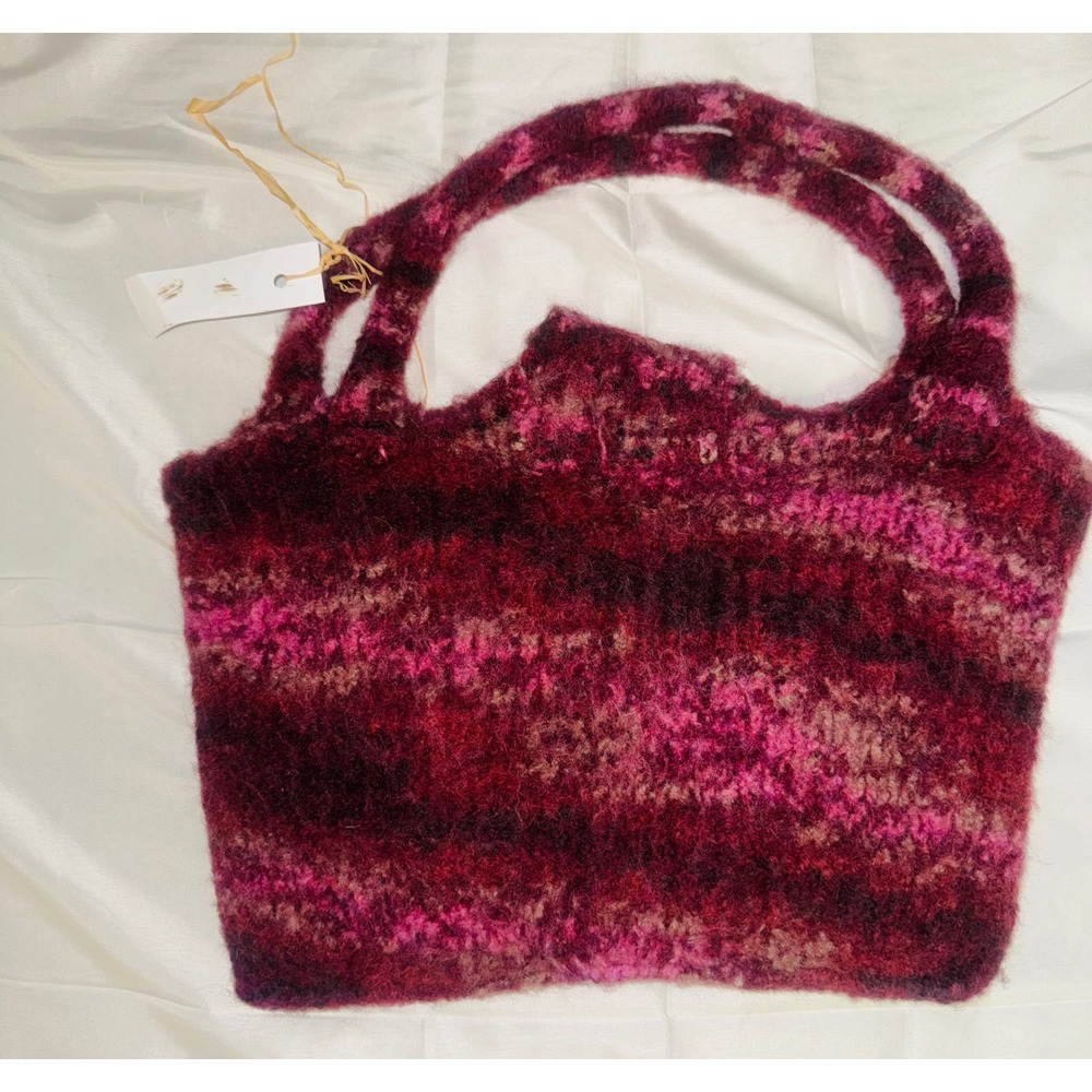 Handmade Wool Felted Boho Mushroom Bag Unique Artisan Tote Burgundy Pink - Picture 6 of 6